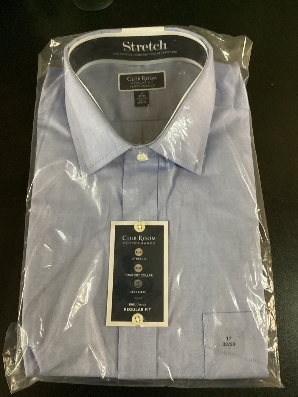 Club Room Regular Fit Performance Button Up 17 32/33 Light Blue